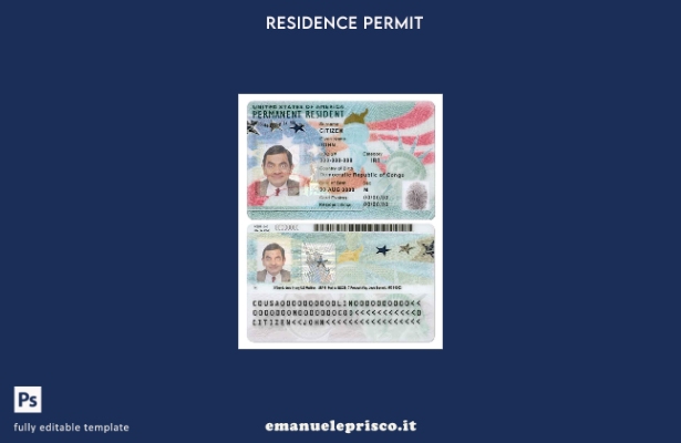 Carta verde USA stile verificato, modello di carta di residenza permanente in fo